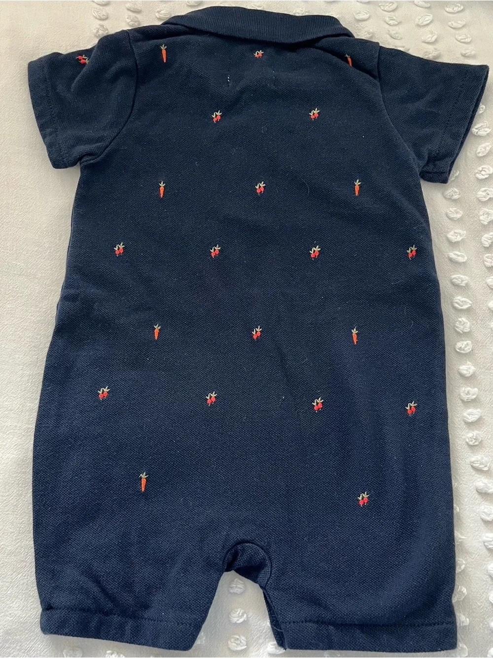Gap Beatrix Potter One Piece Navy Outfit With Carrots 12-18 Months. 100% cotton